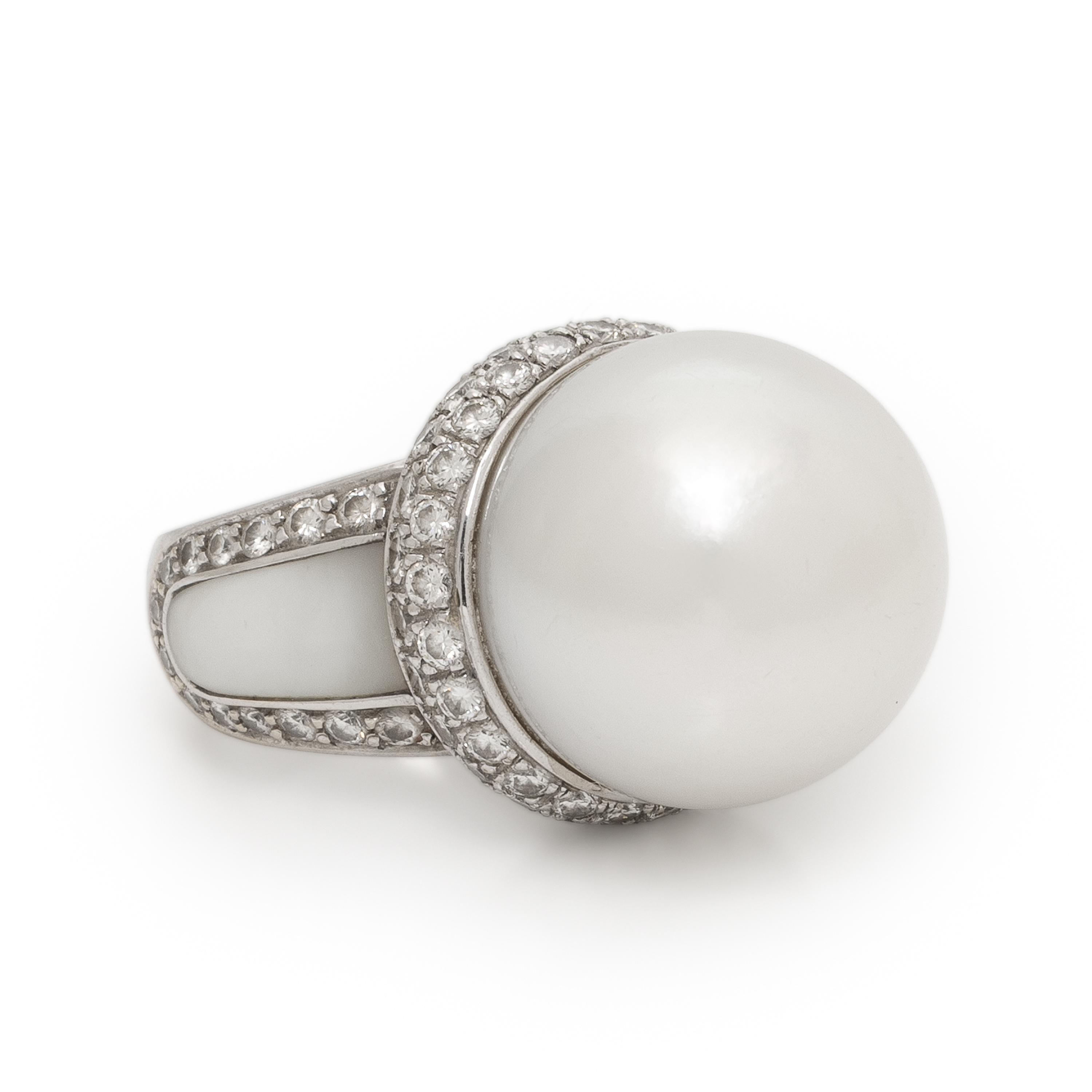 Cultured Pearl, Mother-of-Pearl, Diamond, and White Gold Ring