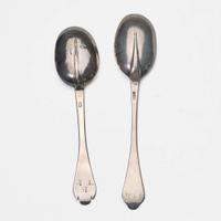 Two silver tablespoons William Cowell, Sr. (1682-1736) and John Burt (1692-1745), Boston, MA, circa 1710 and 1715