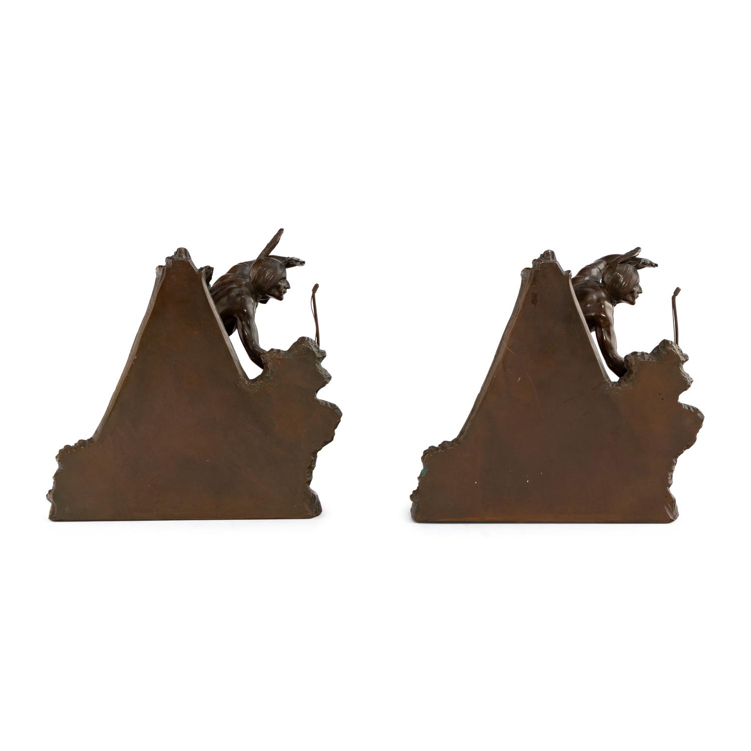 A Pair of Jennings Brothers Bronzed Indian Bookends, Prospect Point, Niagara