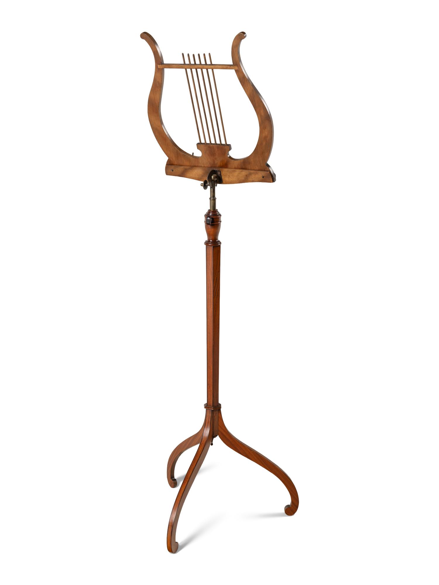 A George III Satinwood and Marquetry Lyre-Form Adjustable Music Stand