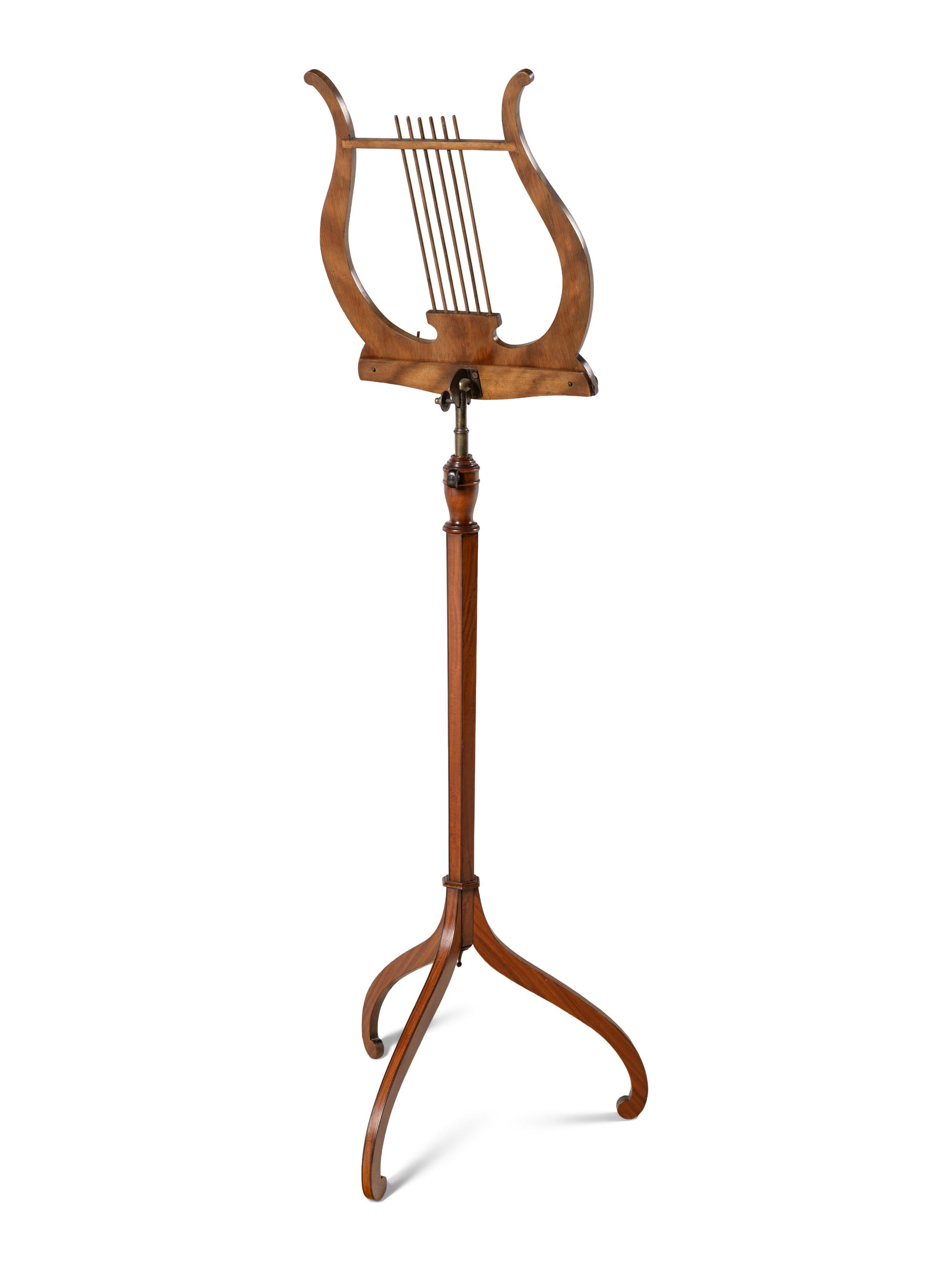 A George III Satinwood and Marquetry Lyre-Form Adjustable Music Stand