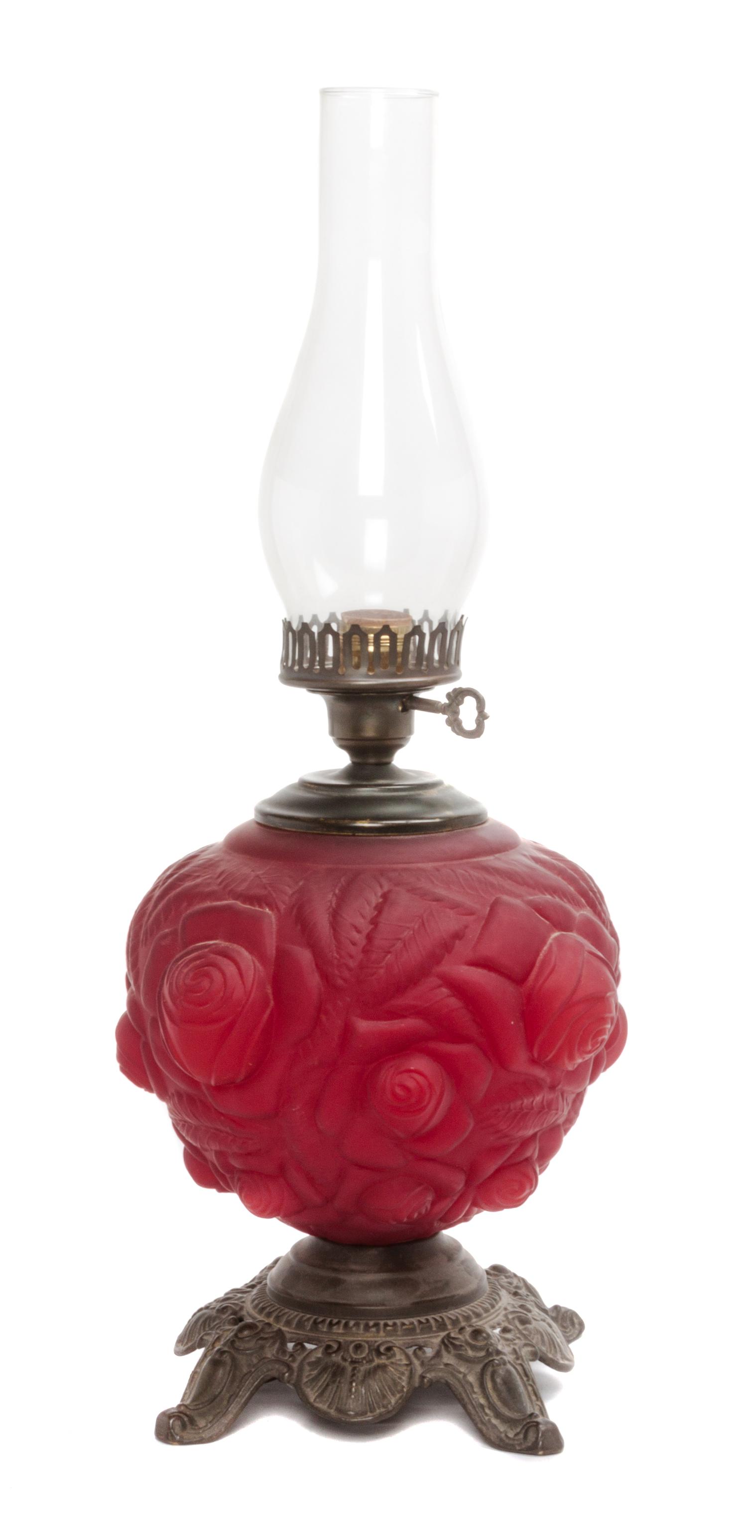 A Victorian Molded Glass Table Lamp Height overall 27 1/4 inches.