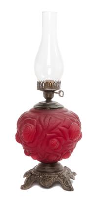 A Victorian Molded Glass Table Lamp Height overall 27 1/4 inches.