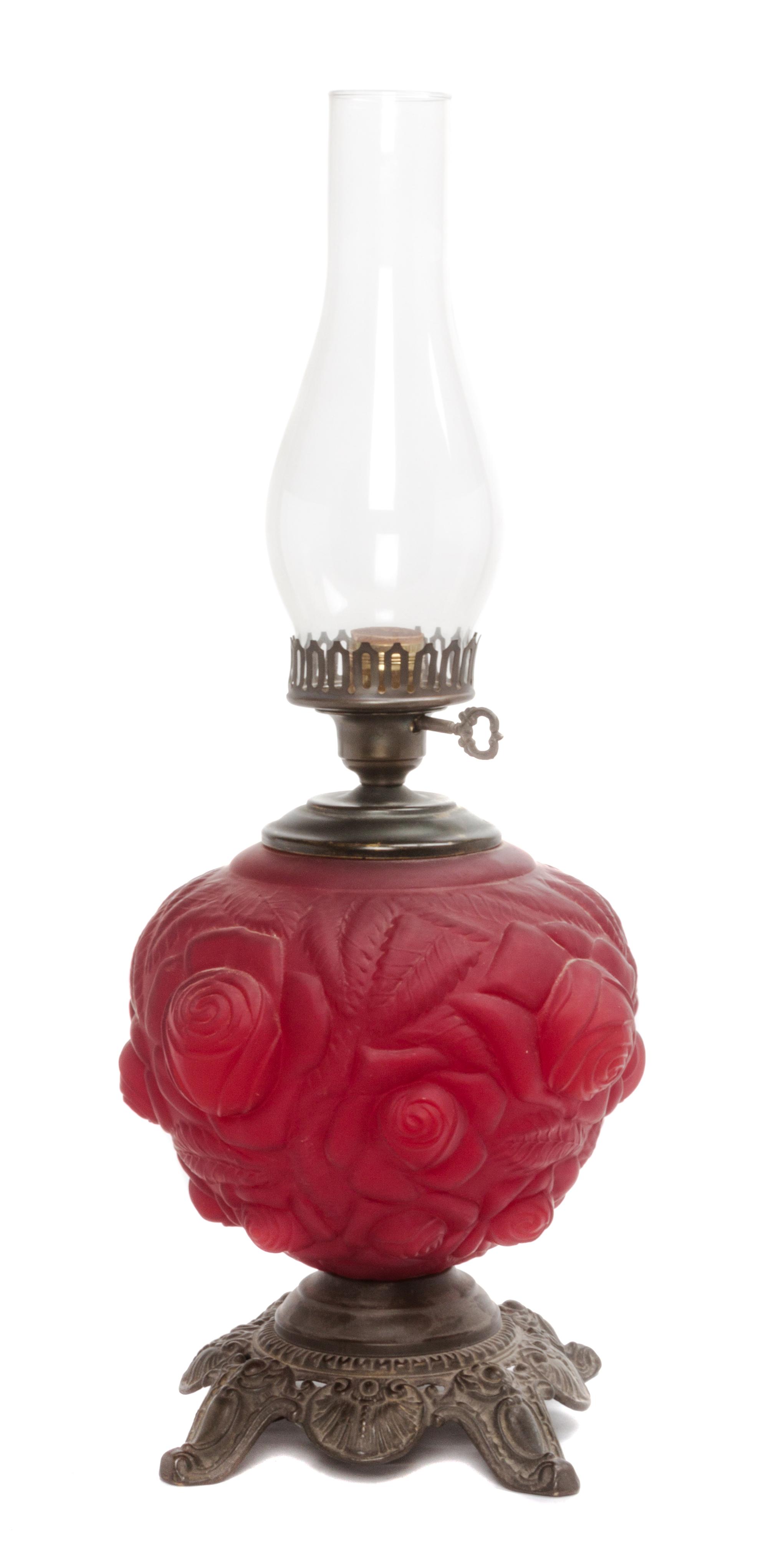 A Victorian Molded Glass Table Lamp Height overall 27 1/4 inches.