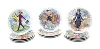 Eleven Limoges Porcelain Collector Plates Diameter 8 1/4 inches.