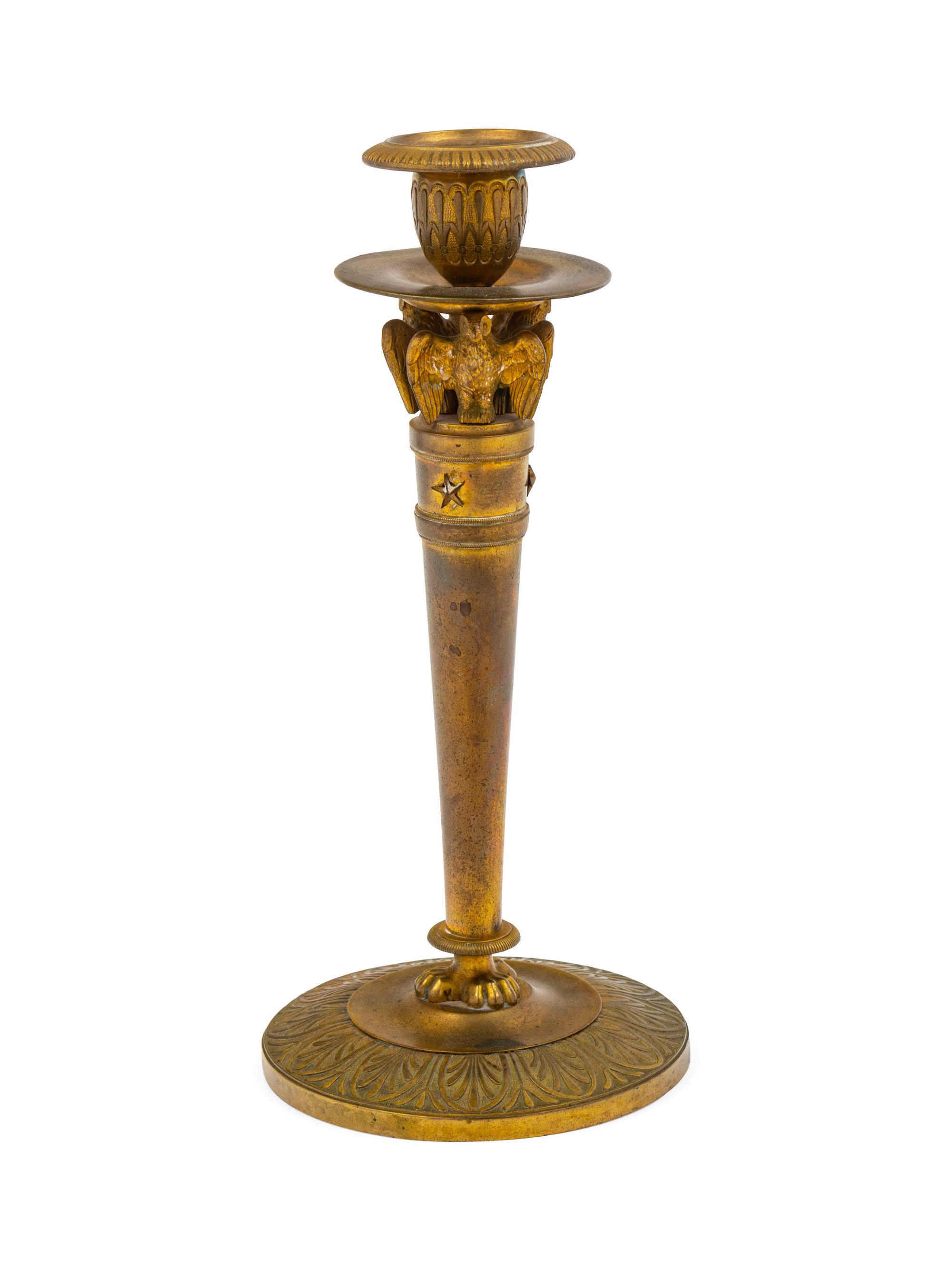 An Empire Style Gilt Metal Candlestick