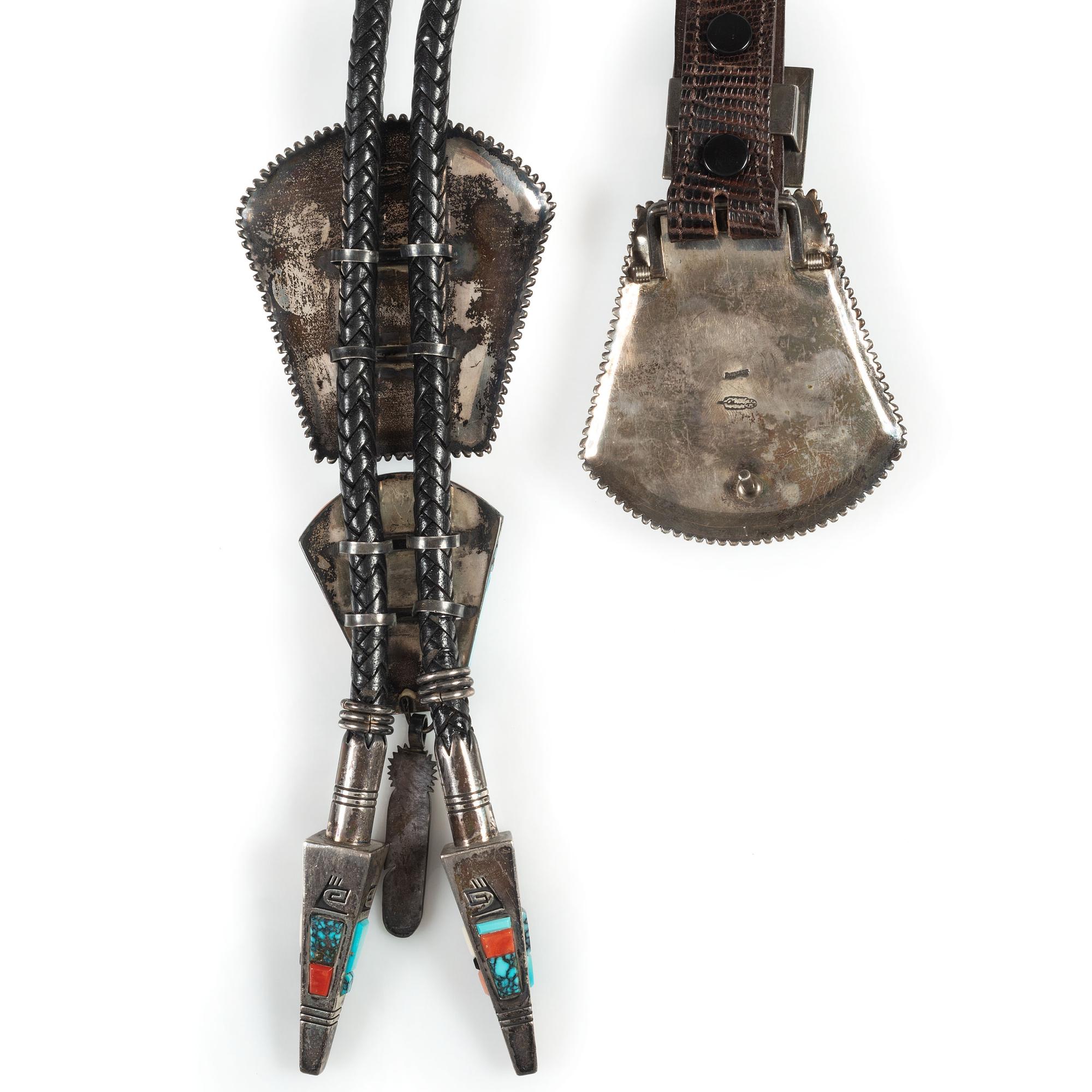Sterling Silver and Mosaic Inlay Bolo Tie and Ranger Set