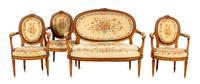 A Louis XVI Style Salon Suite Height of settee 39 1/2 x width 50 x depth 28 inches. — 20TH CENTURY
