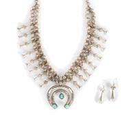 Southwestern Silver and Turquoise Squash Blossom Necklace Length 24 inches