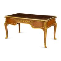 A Louis XVI Style Marquetry and Gilt Bronze Mounted Bureau Plat