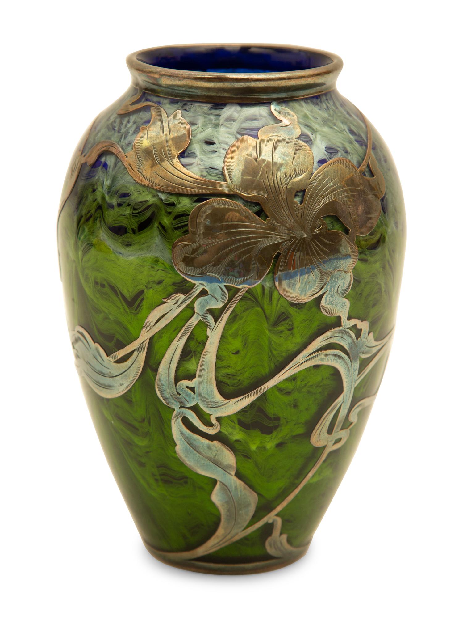 A Loetz Titania Sterling Overlaid Glass Vase