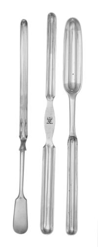 An Edwardian Silver Marrow Scoop, Goldsmiths & Silversmiths Co. Ltd., London, 1910, together with two silver-plate examples.