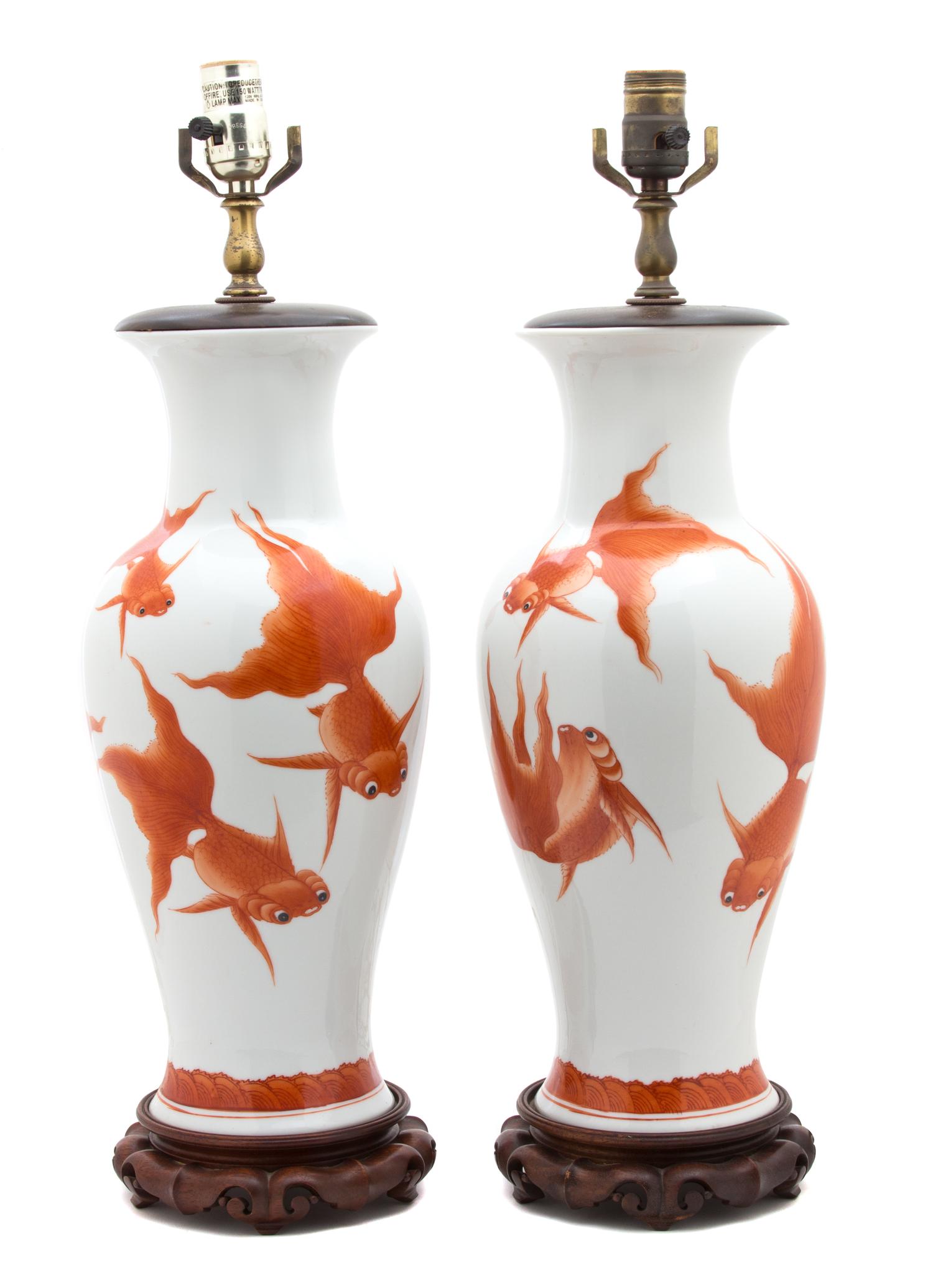 A Pair of Contemporary Porcelain Lamps Height of vase, 16 1/2 inches. — 20TH CENTURY