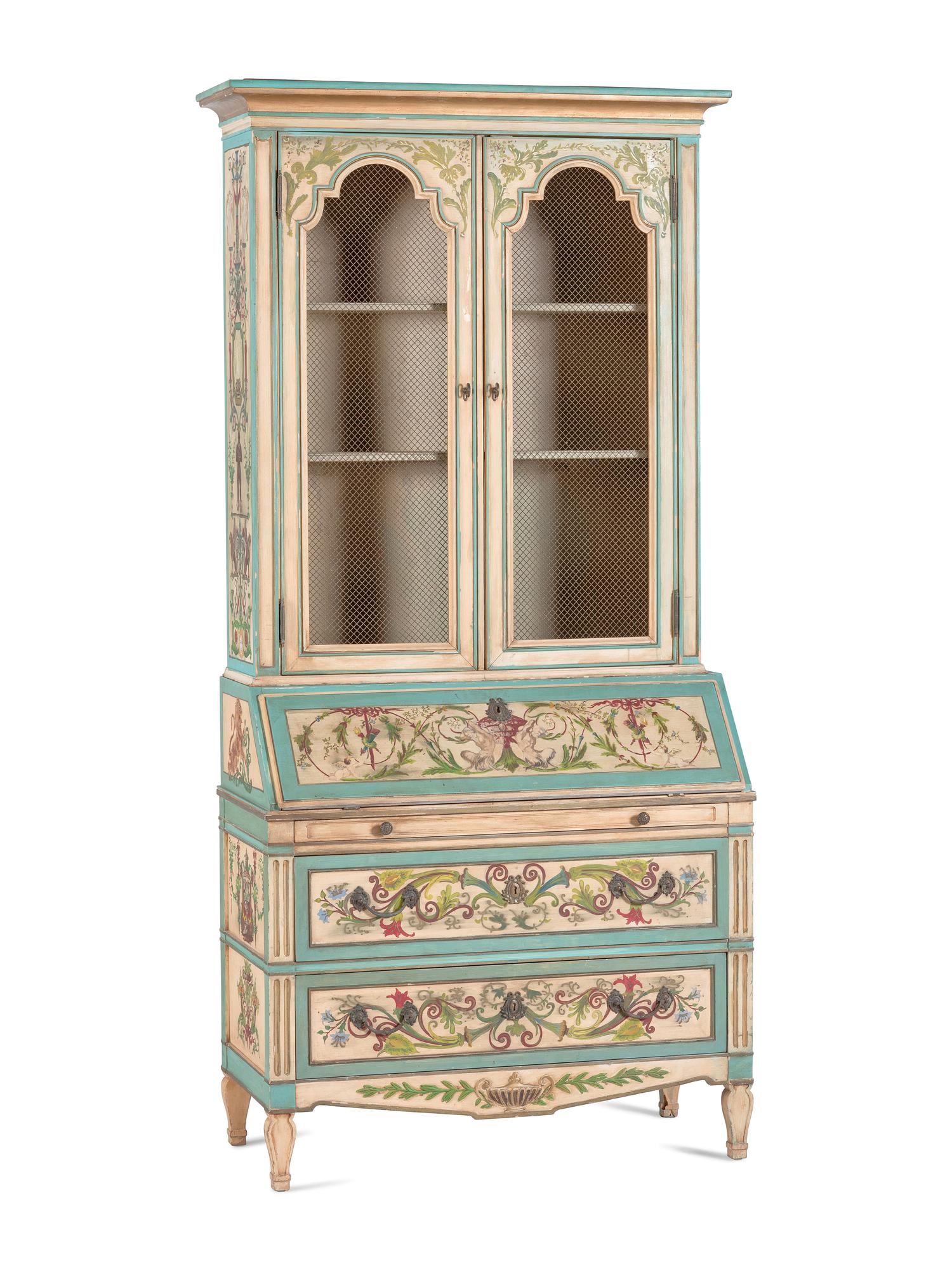 An Italian Painted Bureau Bookcase