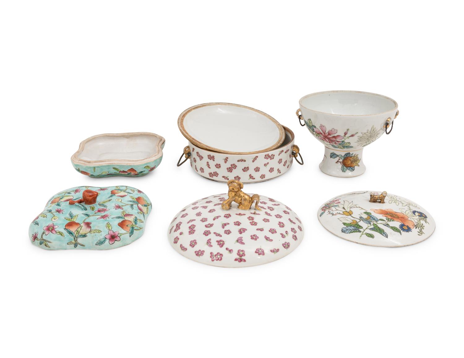 Three Chinese Famille Rose Porcelain Covered Bowls