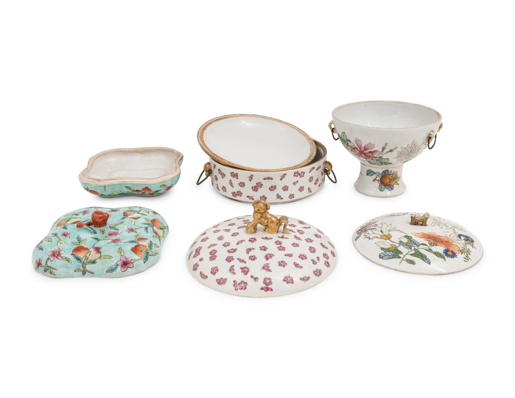 Three Chinese Famille Rose Porcelain Covered Bowls