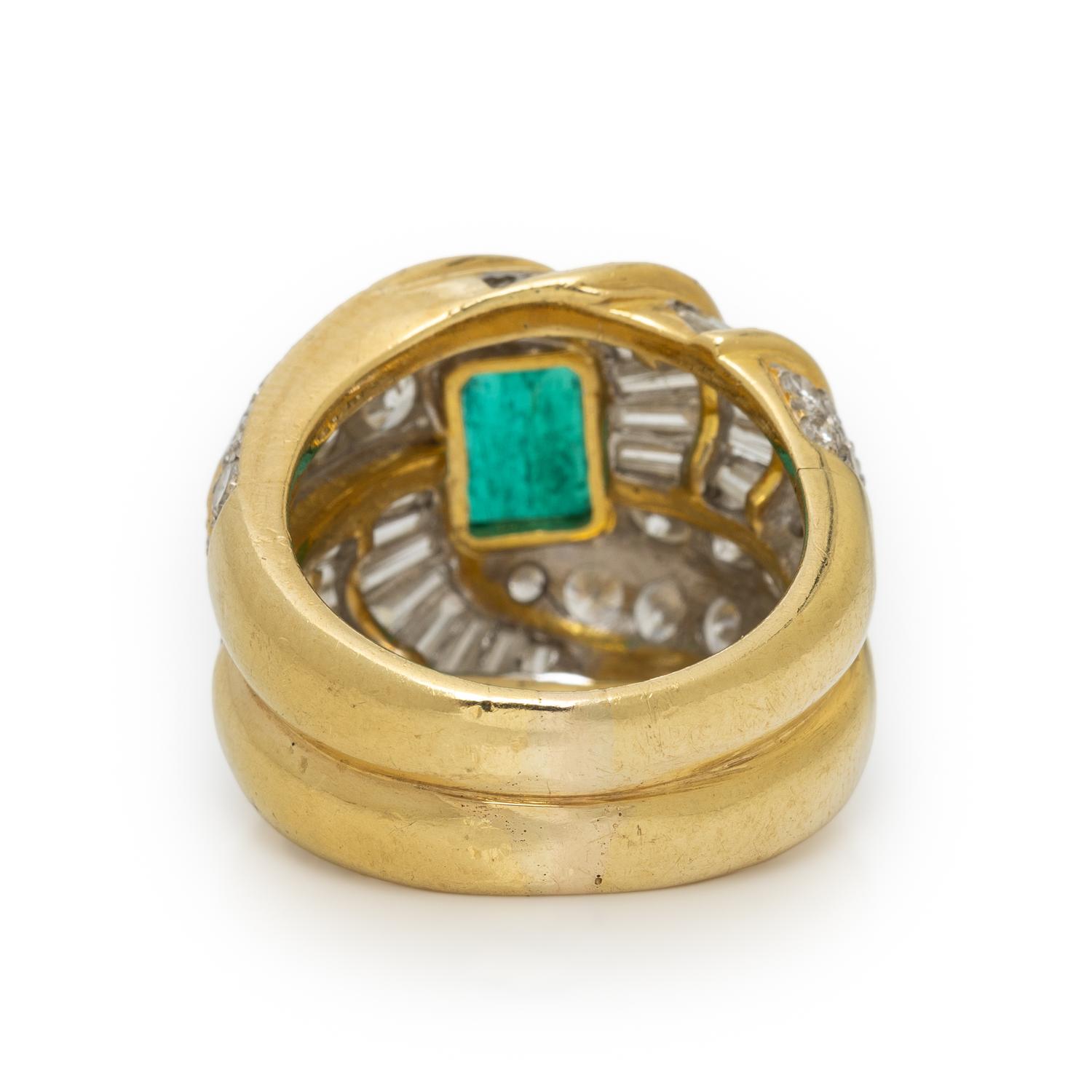EMERALD, DIAMOND RING, AND YELLOW GOLD RING