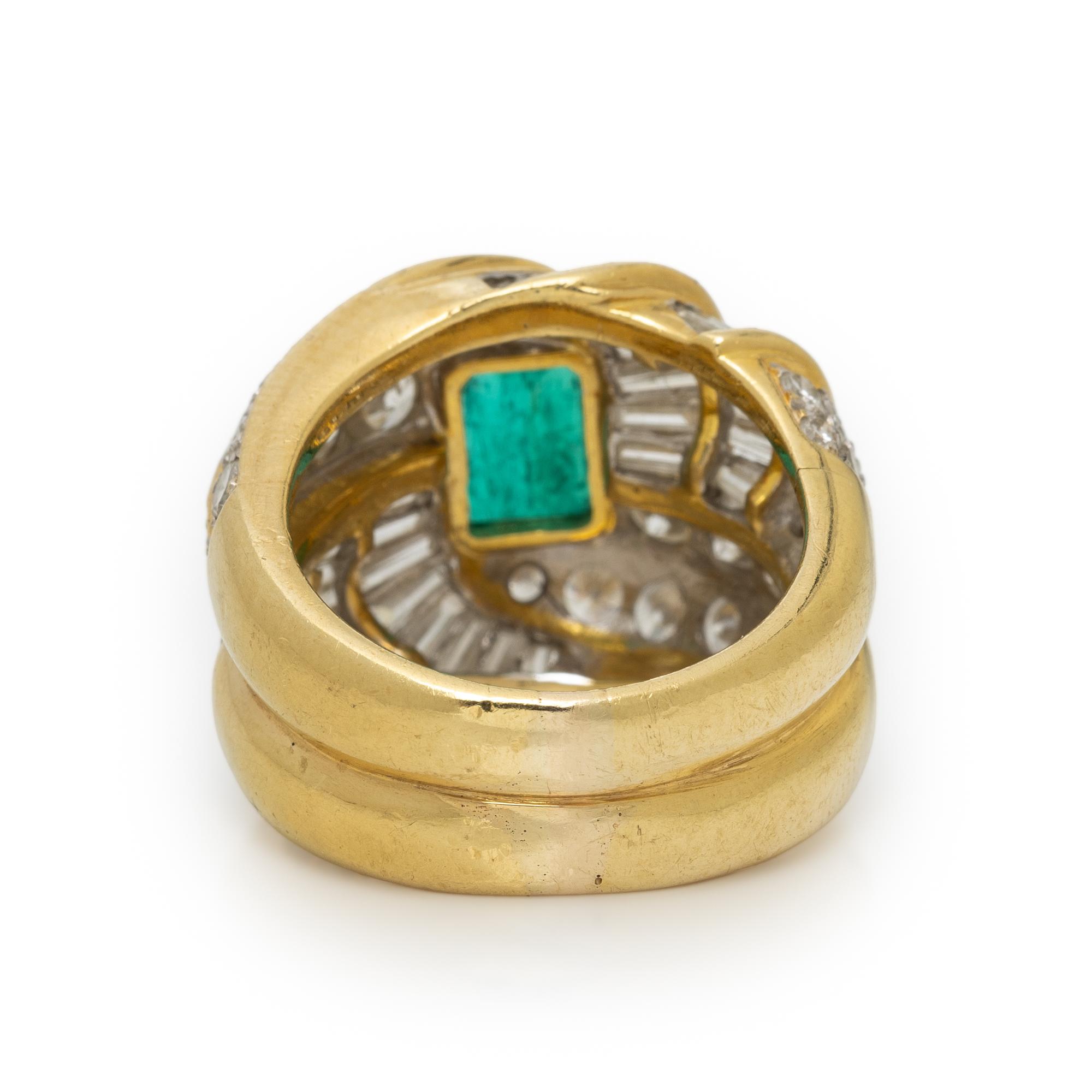 EMERALD, DIAMOND RING, AND YELLOW GOLD RING