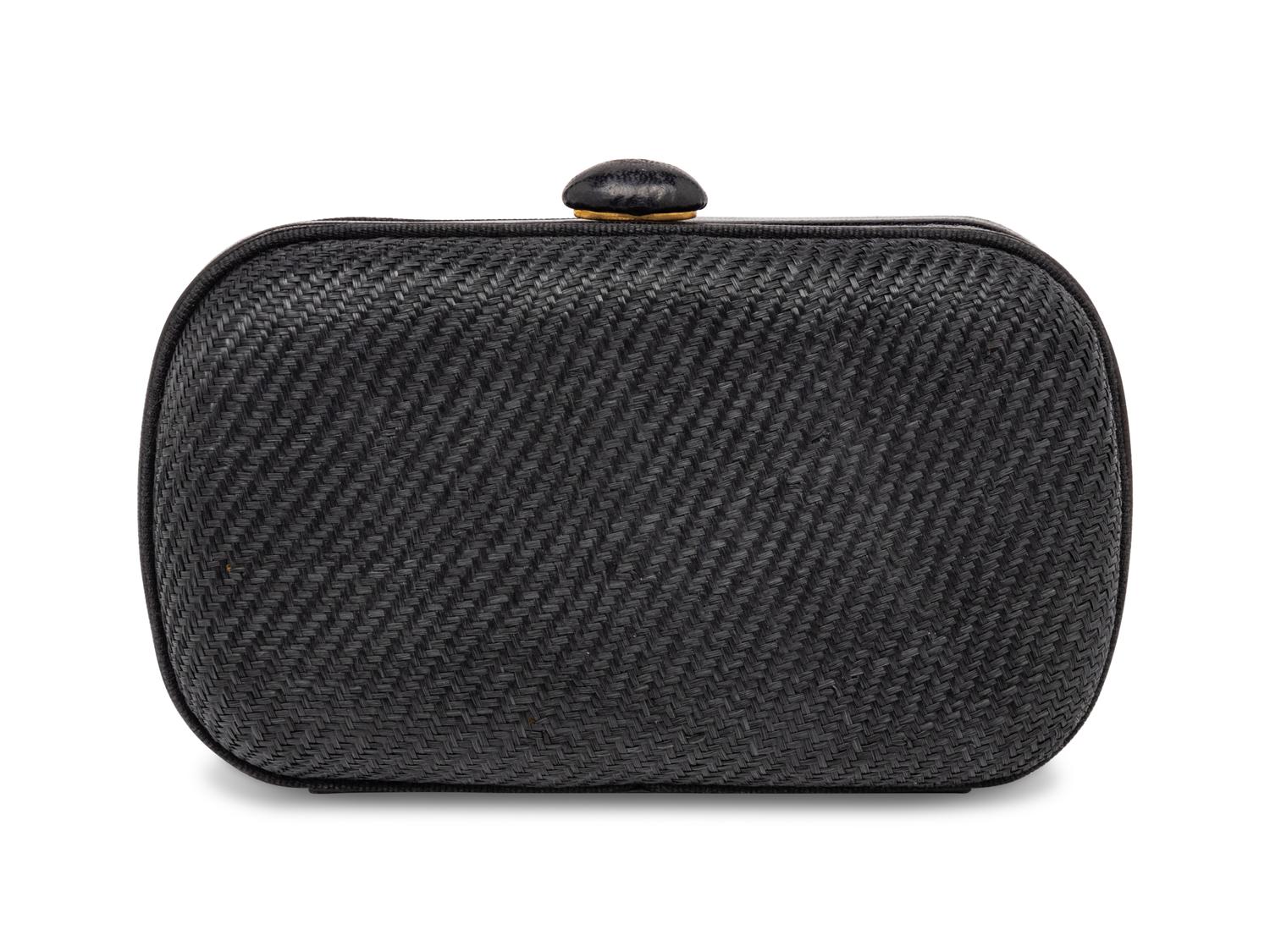 BOTTEGA VENETA, BLACK STRAW CLUTCH