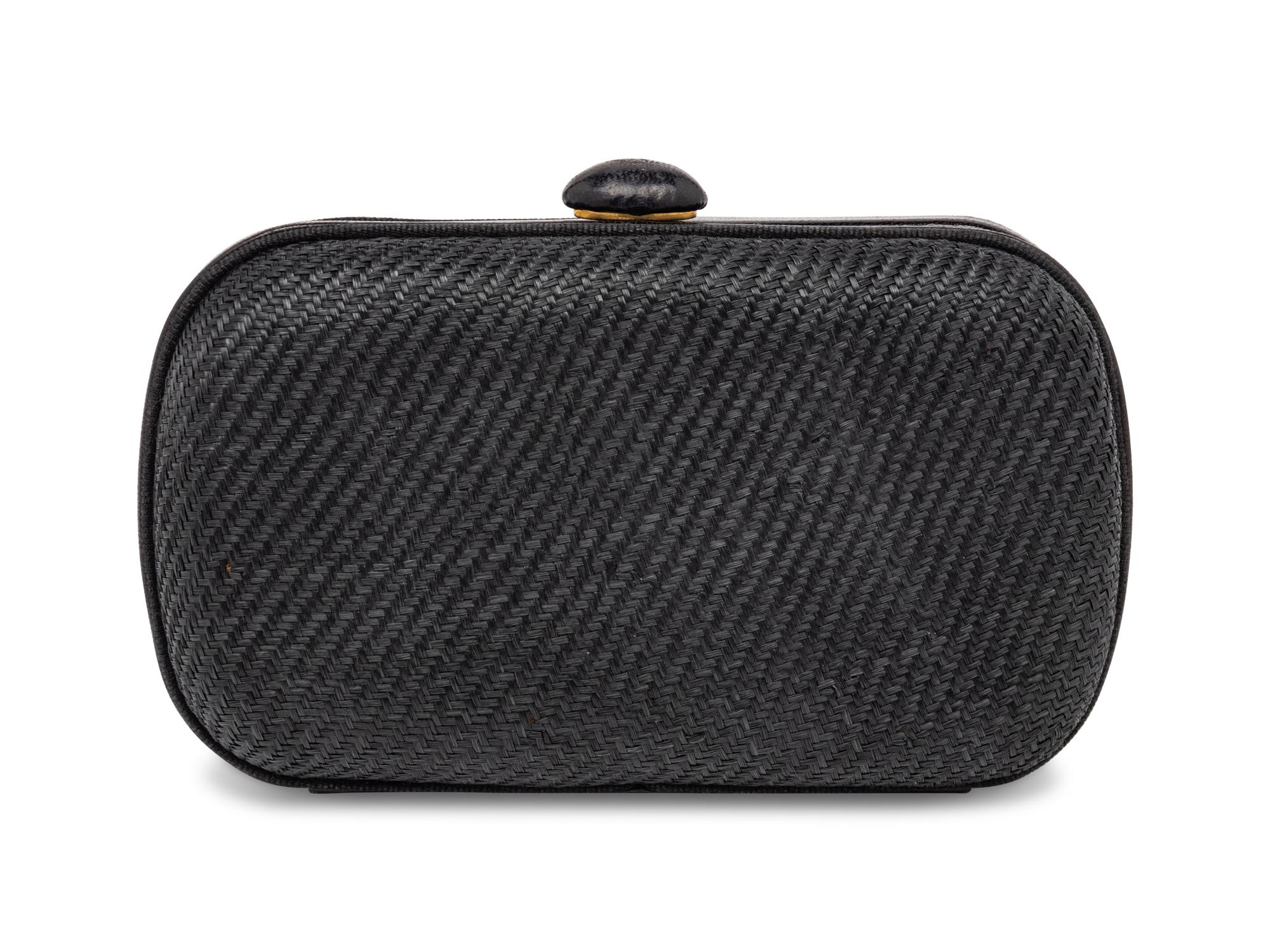 BOTTEGA VENETA, BLACK STRAW CLUTCH