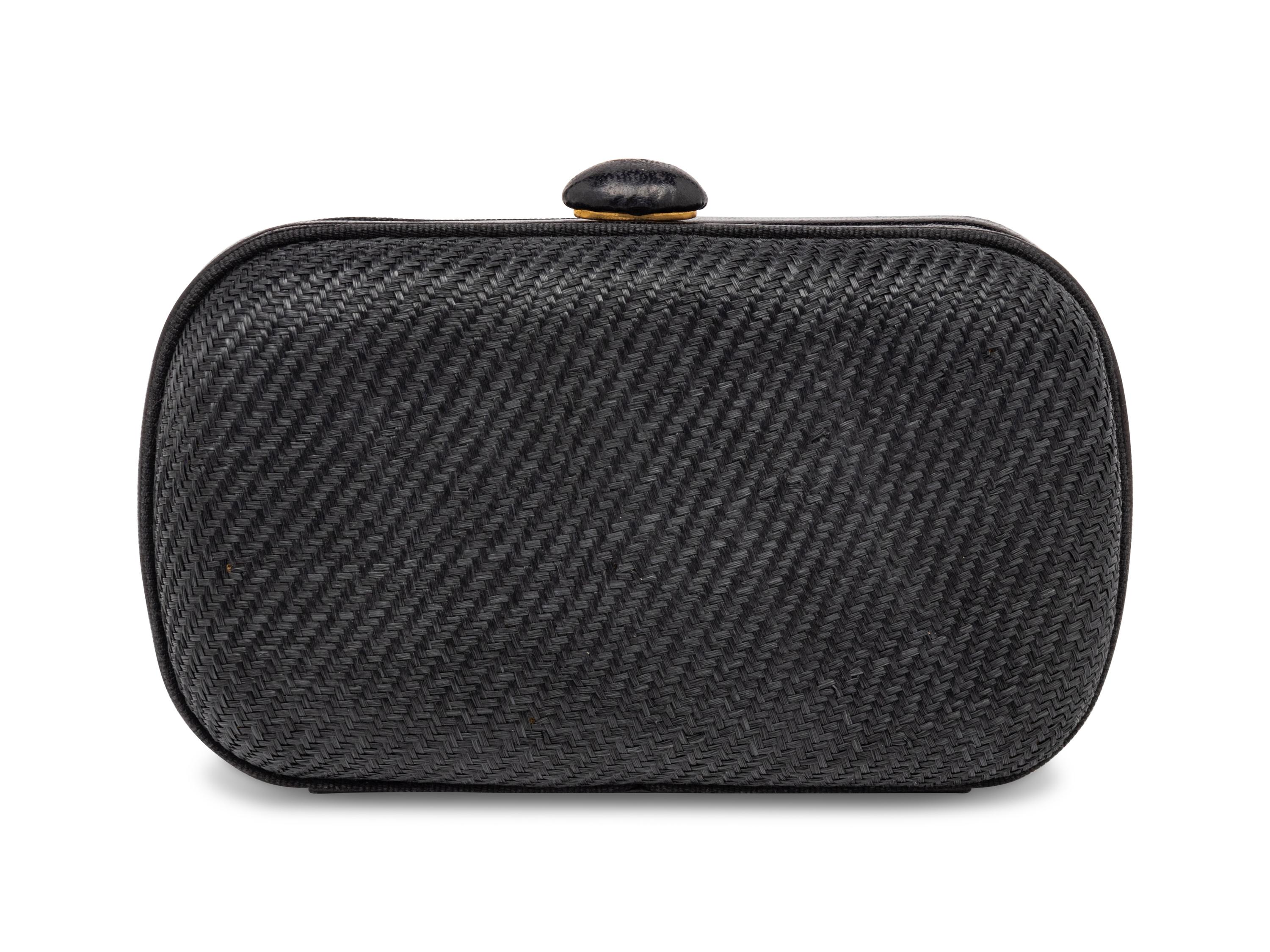 BOTTEGA VENETA, BLACK STRAW CLUTCH