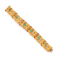 YELLOW GOLD, EMERALD, RUBY AND DIAMOND BRACELET