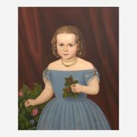 American School 19th century Portrait of a Girl in a Blue Dress named Eliza