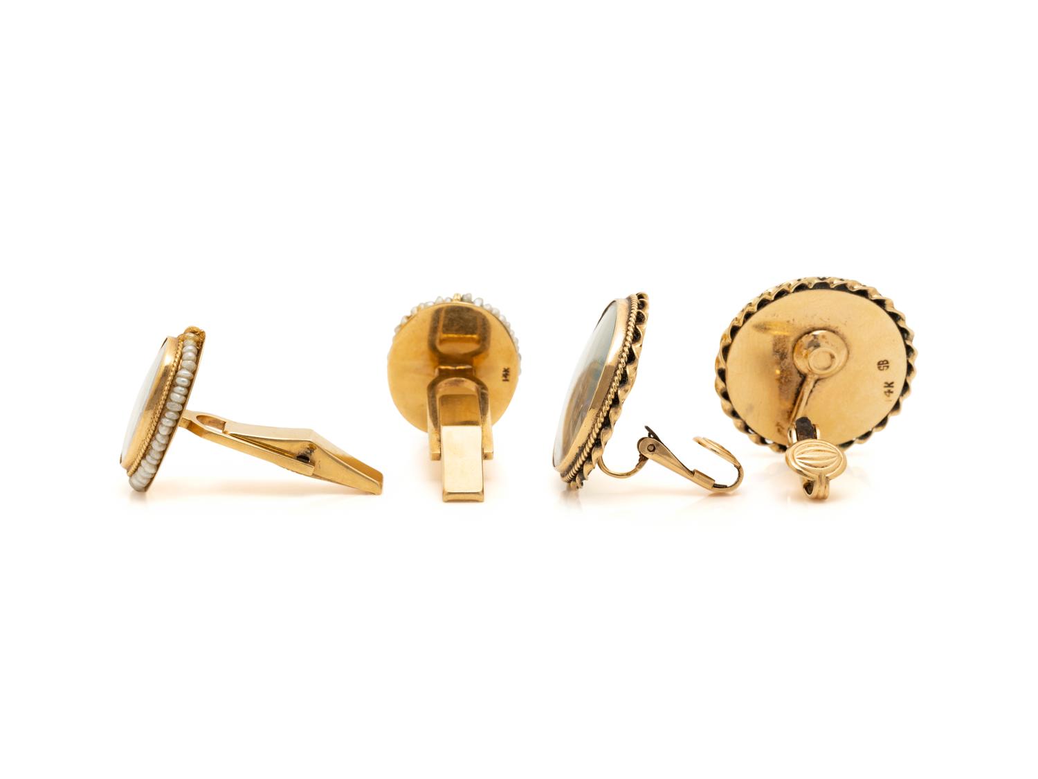 COLLECTION OF YELLOW GOLD PORTRAIT JEWELRY