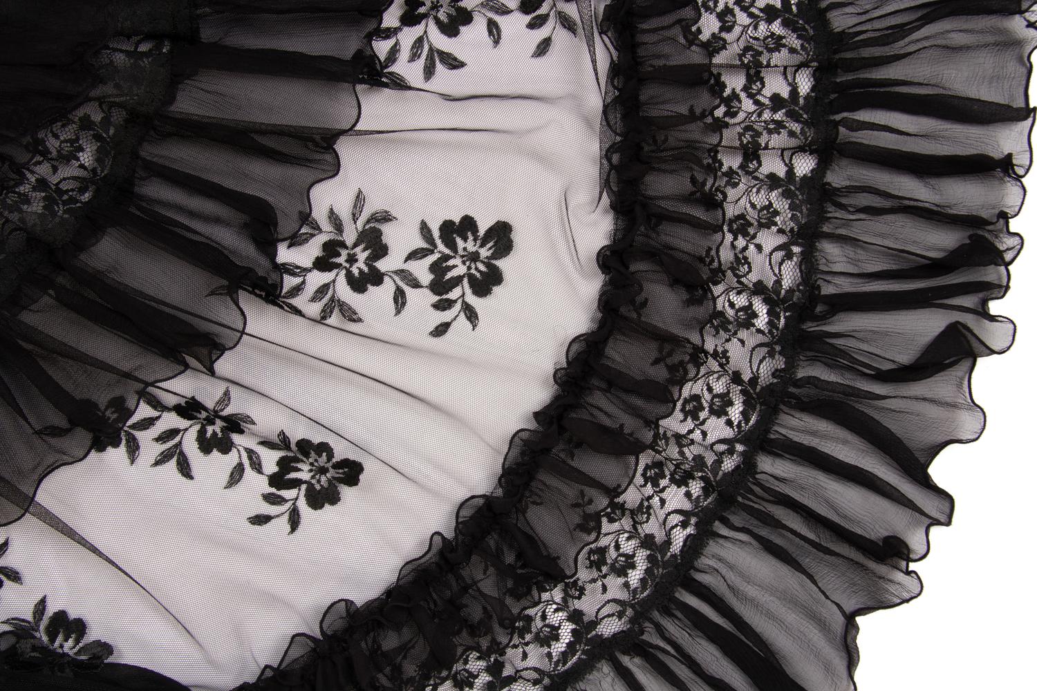 Elie Saab Strapless Evening Dress with Pintucks, Lace, and Ruffles, 2010s