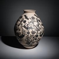 Adrian Corona Trillo (Mata Ortiz, b. 1987) — Large Black-on-Cream Pottery Jar, with Bats