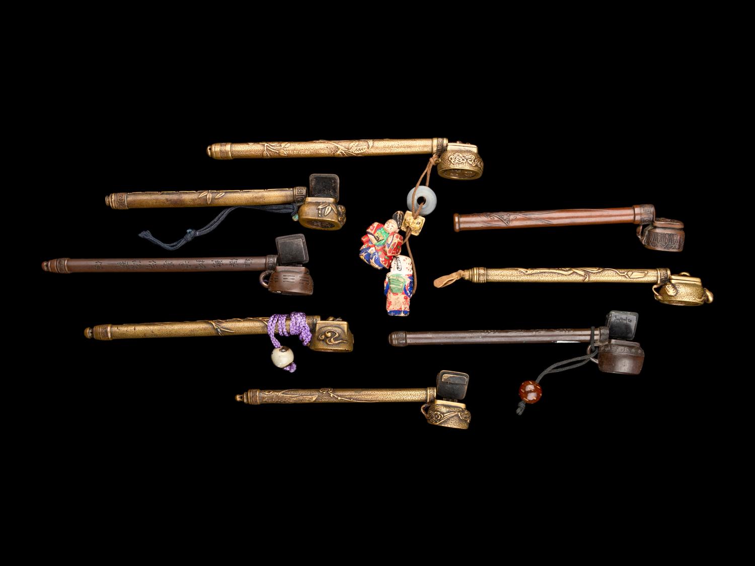 Eight Japanese 'Seal' Portable Writing Sets, Yatate