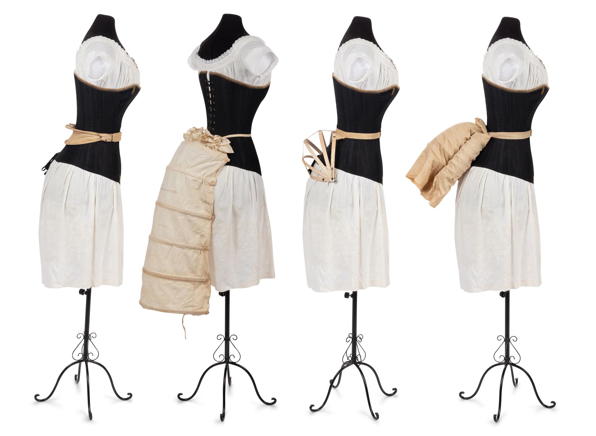 Collection of Seven Bustles and One Skirt Supporter, 1870-80s