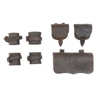 Group of US Civil War Accoutrements: Carbine Cartridge Box, 2 Cap Pouches and 2 Carbine Sockets