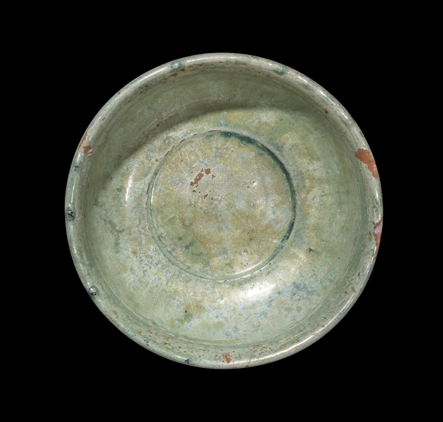 A Chinese Silver Iridescent Green Glazed Pottery Bowl