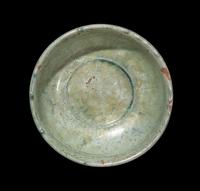 A Chinese Silver Iridescent Green Glazed Pottery Bowl