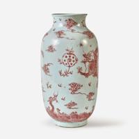 A Chinese underglaze red-decorated porcelain lantern-form "Dragons" vase 釉里红龙纹灯笼瓶 Qing dynasty, 18th century ? ????
