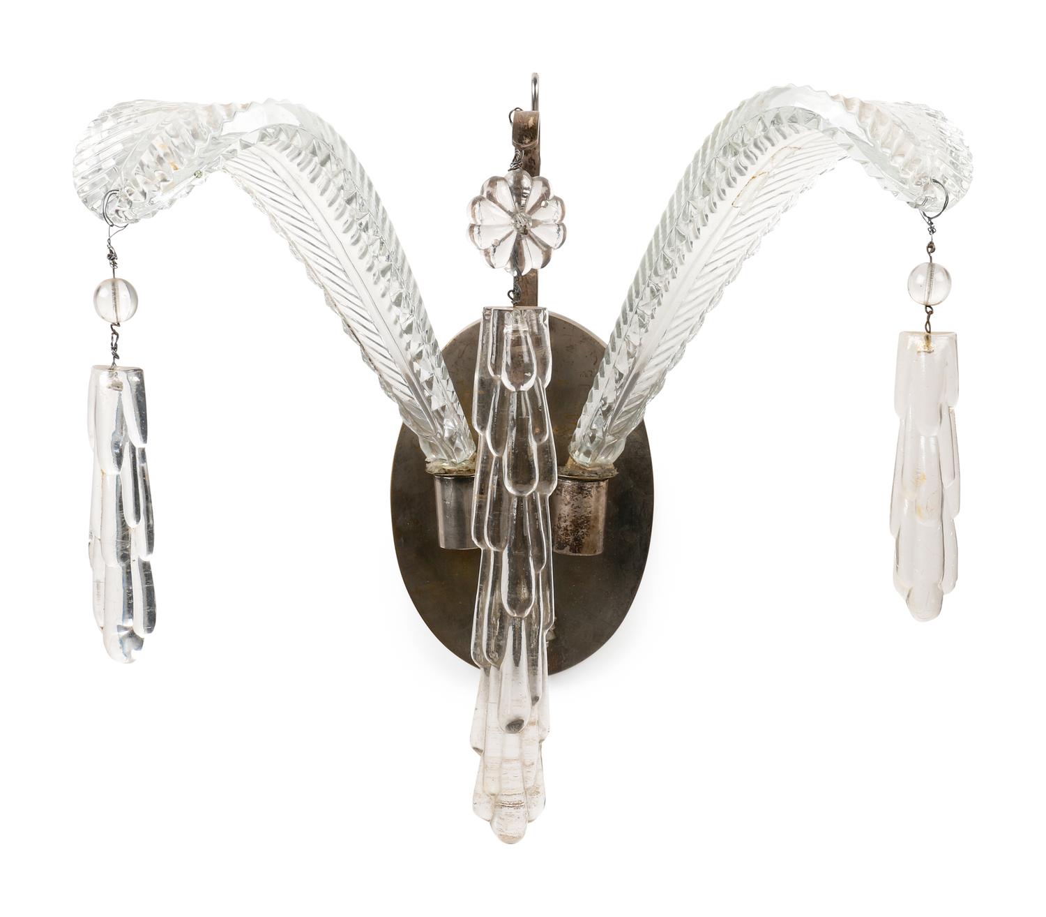 A Pair of Silvered Metal Three-Light Sconces