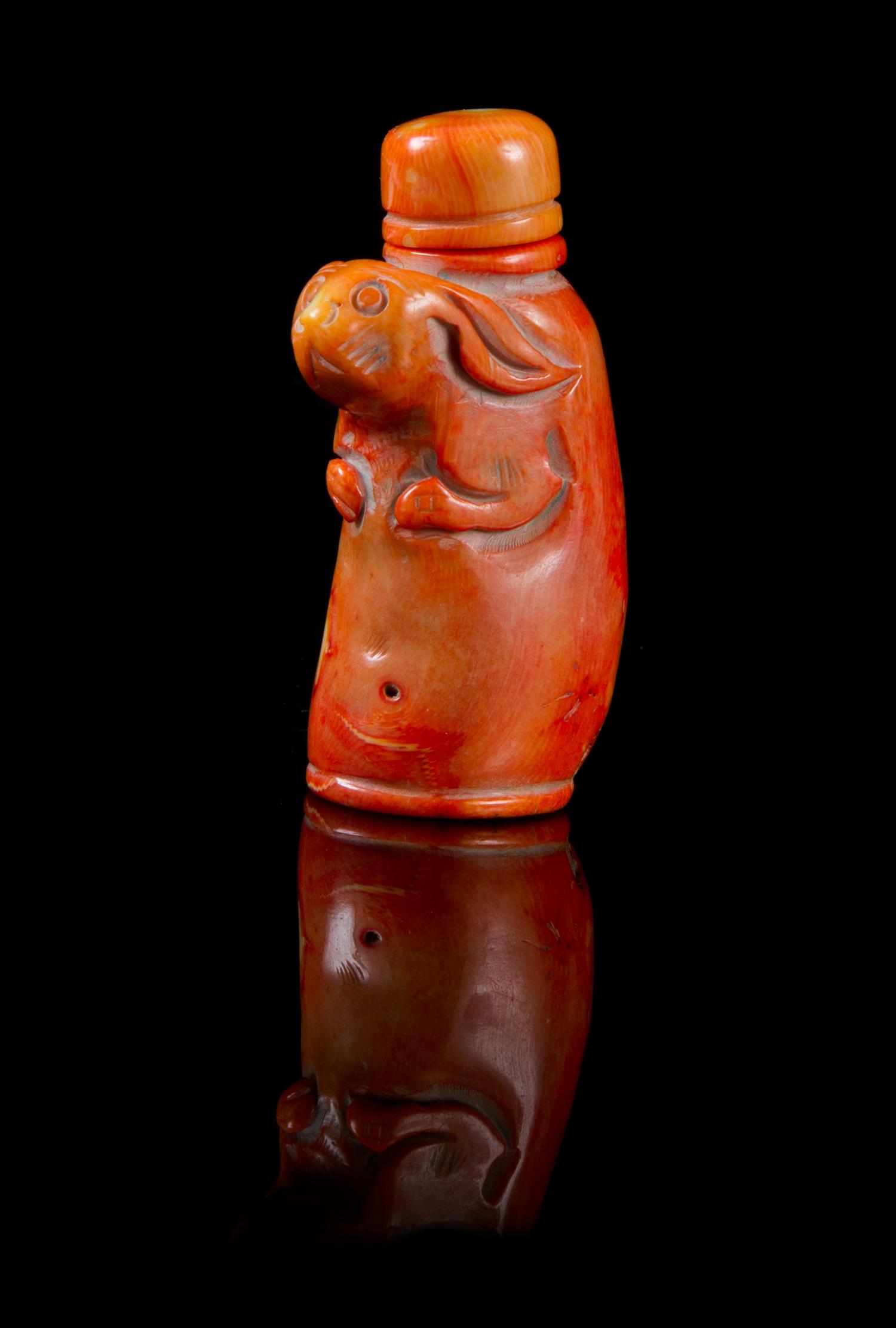 A Coral Snuff Bottle Height 3 1/4 inches.