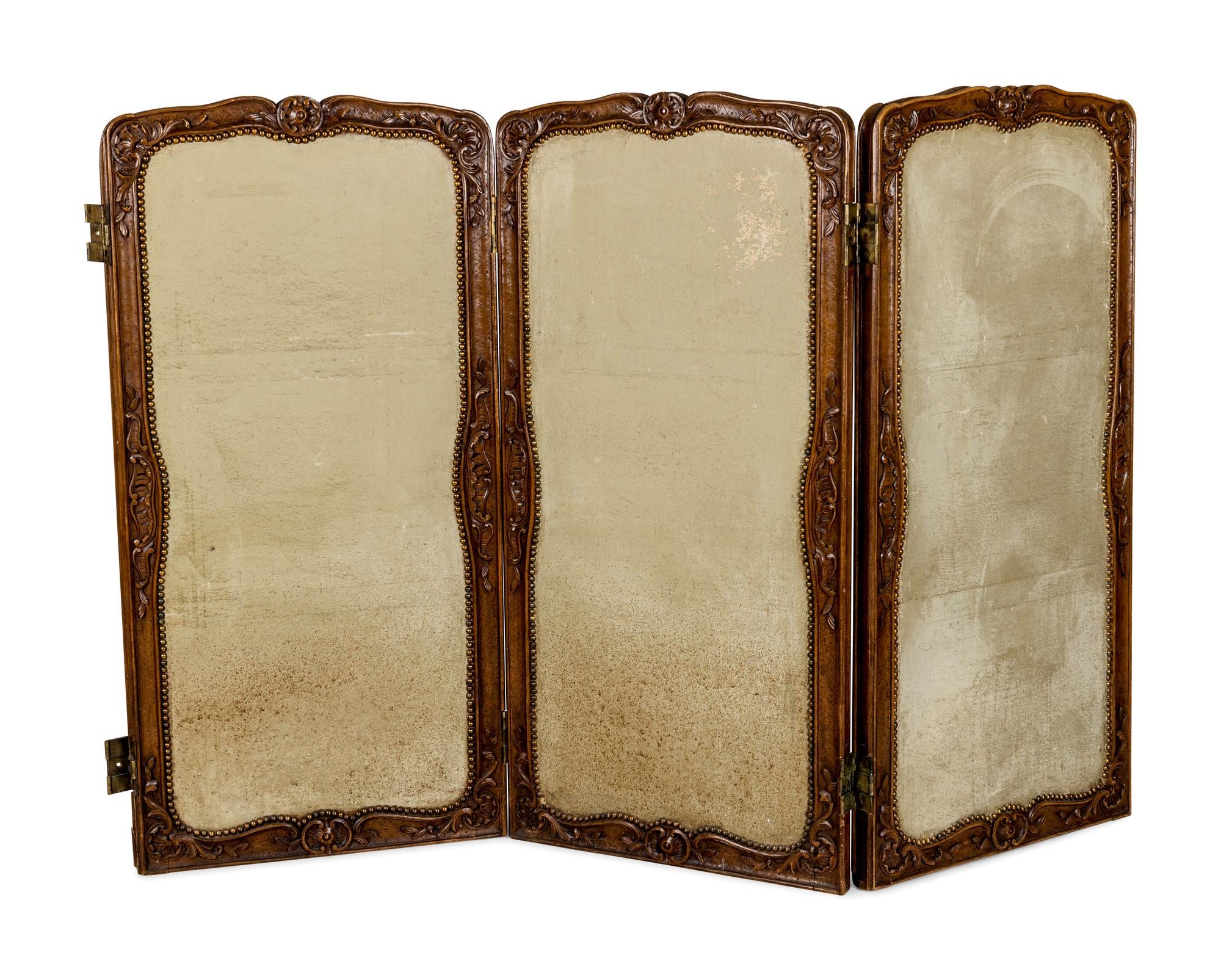 A Louis XV Style Carved Walnut Six-Panel Needlework Inset Screen 19th Century Note: Our specialists have confirmed that this item is over 100 years old.