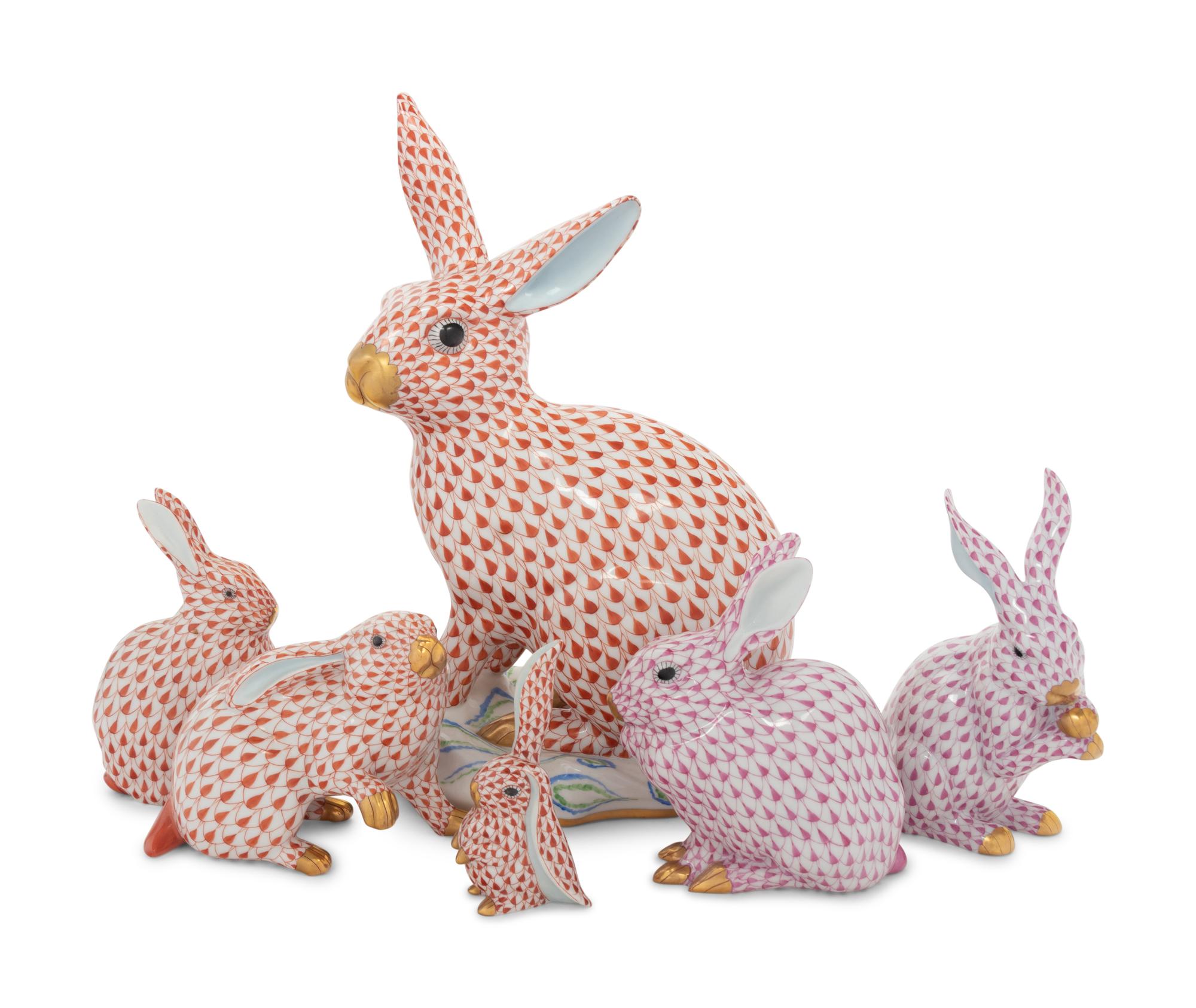 Six Herend Porcelain Rabbits