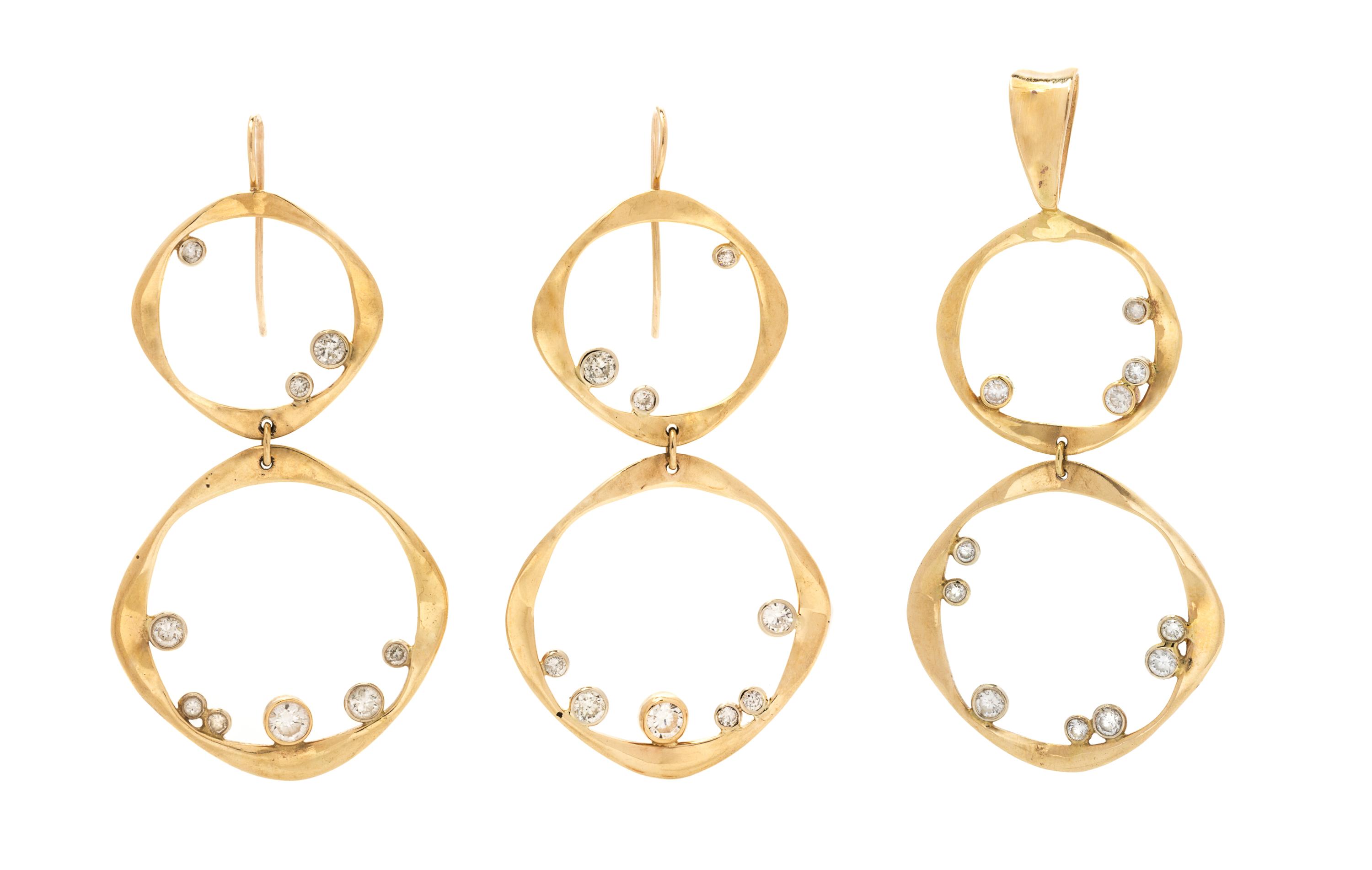 A Yellow Gold and Diamond Demi Parure, 13.40 dwts.