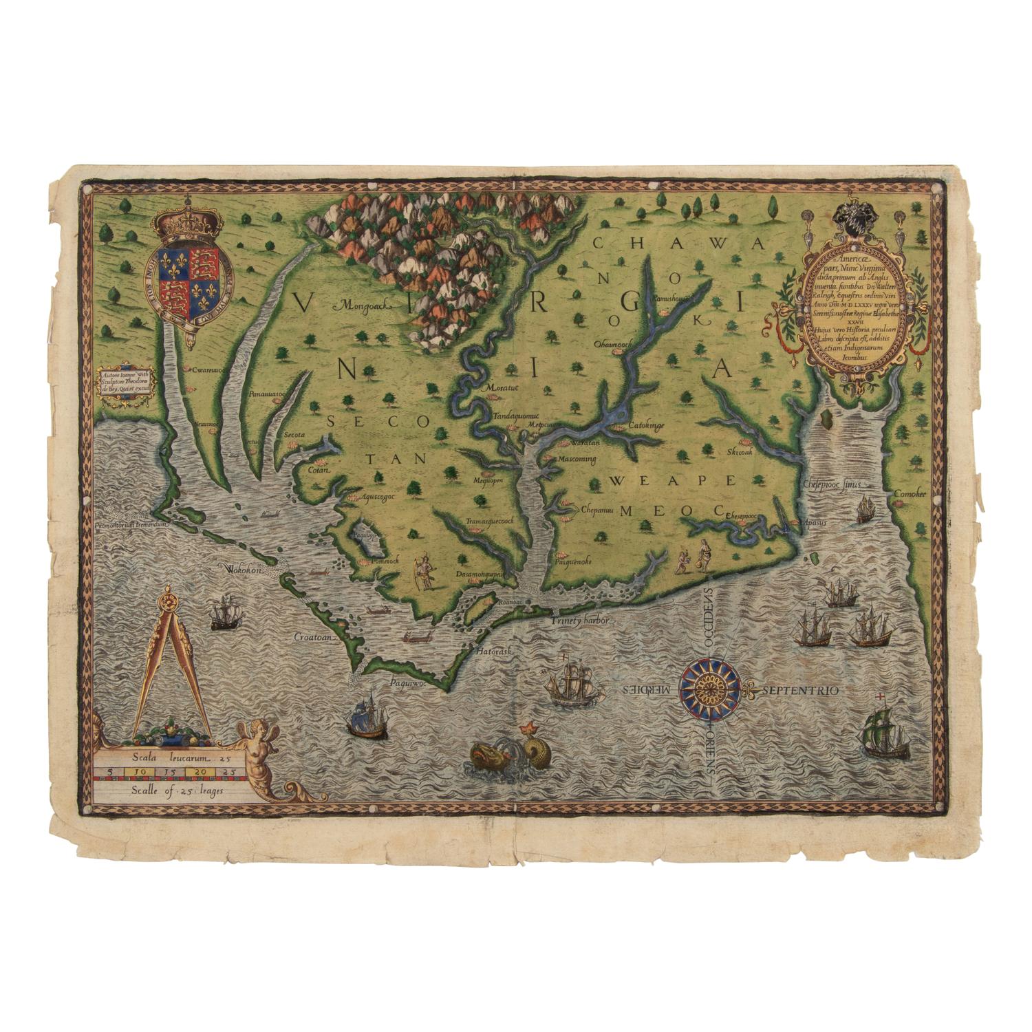 [Map]. De Bry, Theodor (1528-1598) and John White (1540-1593). Americae pars, nunc Virginia dicta primum ab Anglis . Frankfurt, 1590.