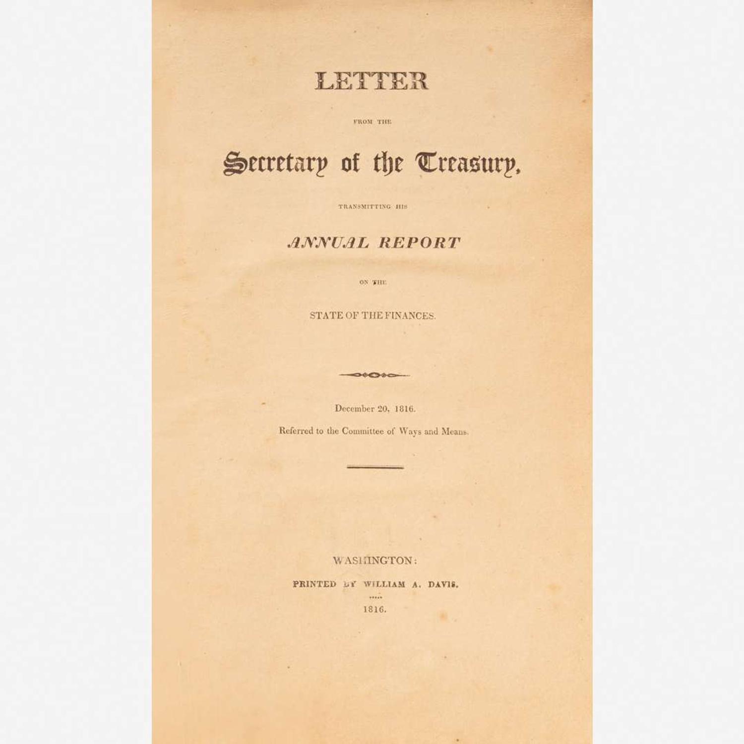 [Americana] Collection of 18 United States Governmental Reports, ca. 1816-17
