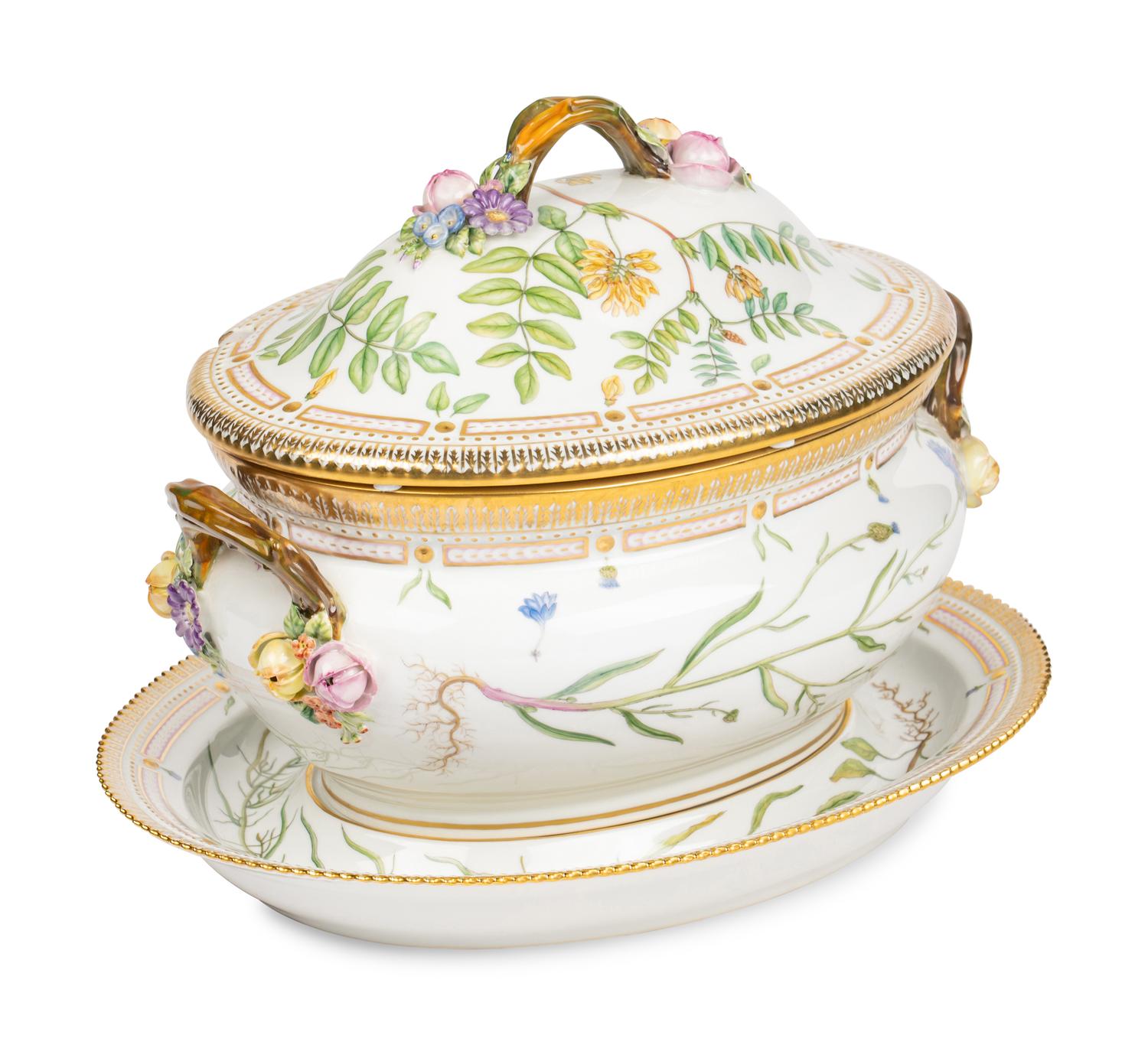 A Royal Copenhagen Flora Danica Porcelain Covered Tureen and Stand
