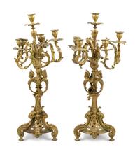 A Pair of Napoleon III Style Gilt Bronze Six-Light Candelabra