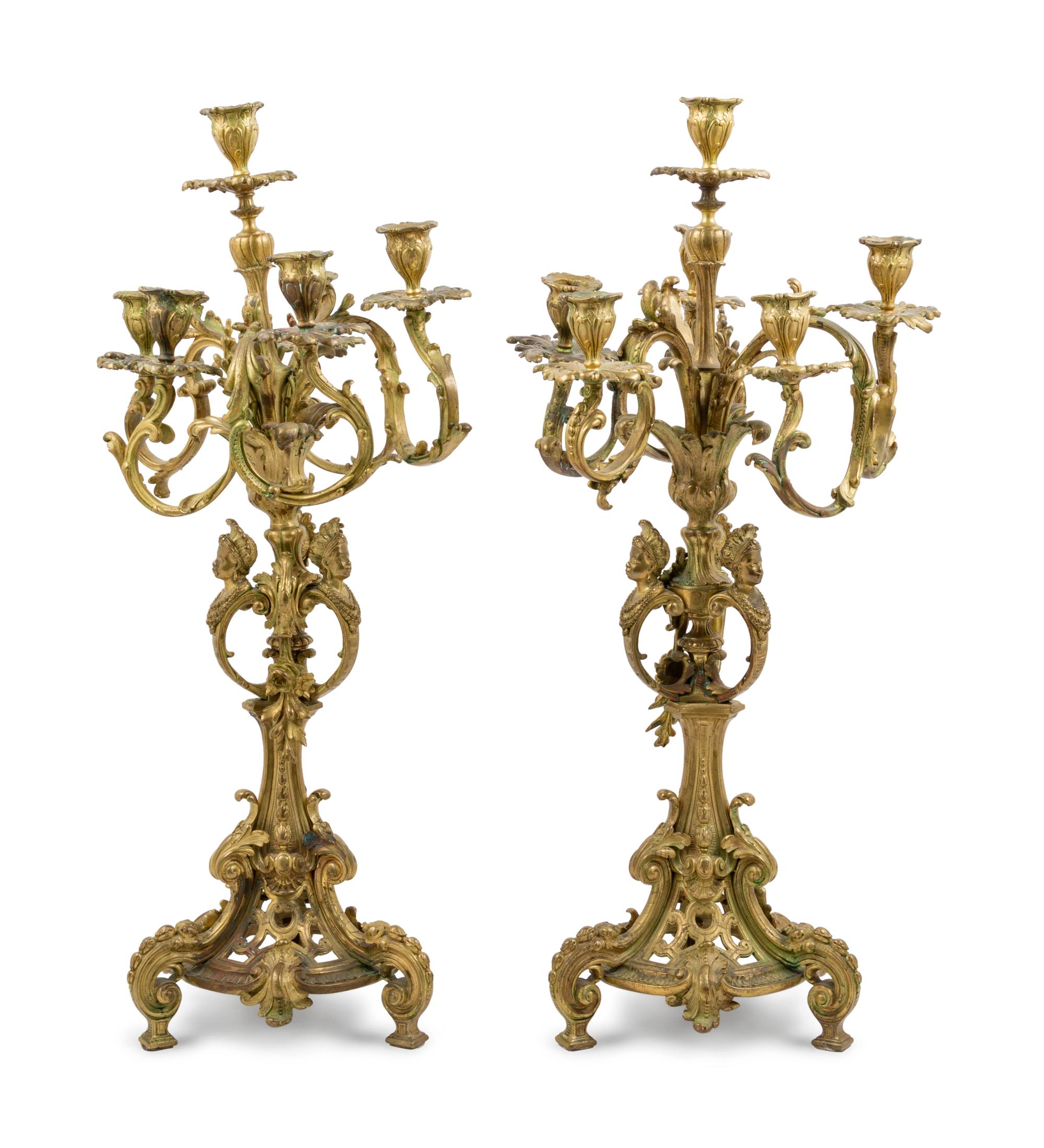 A Pair of Napoleon III Style Gilt Bronze Six-Light Candelabra