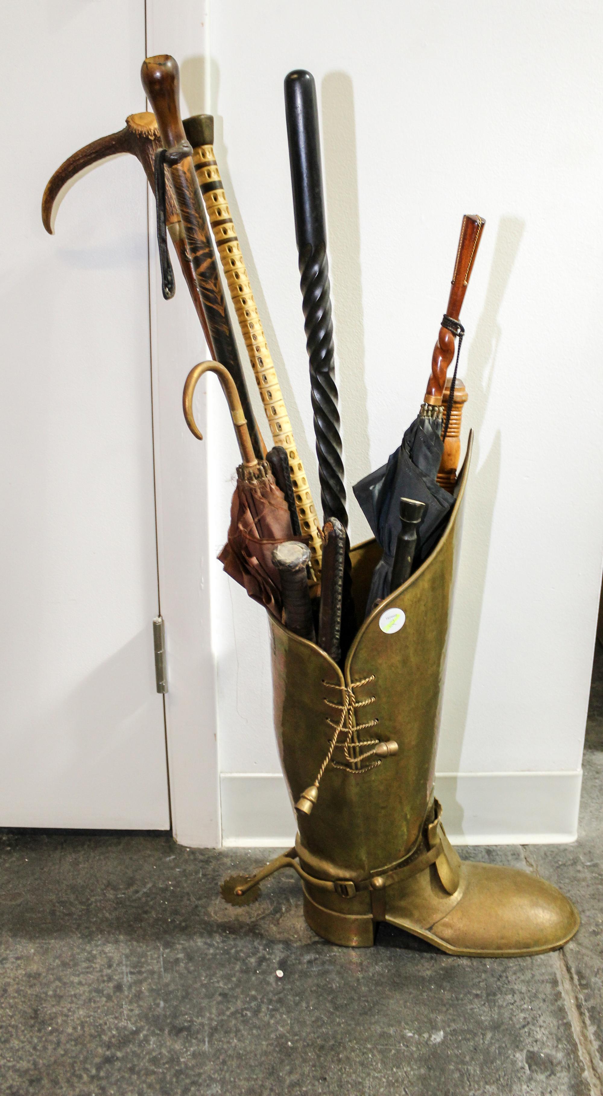 A Brass Boot Form Umbrella Stand Height of first 22 inches. — 20TH CENTURY