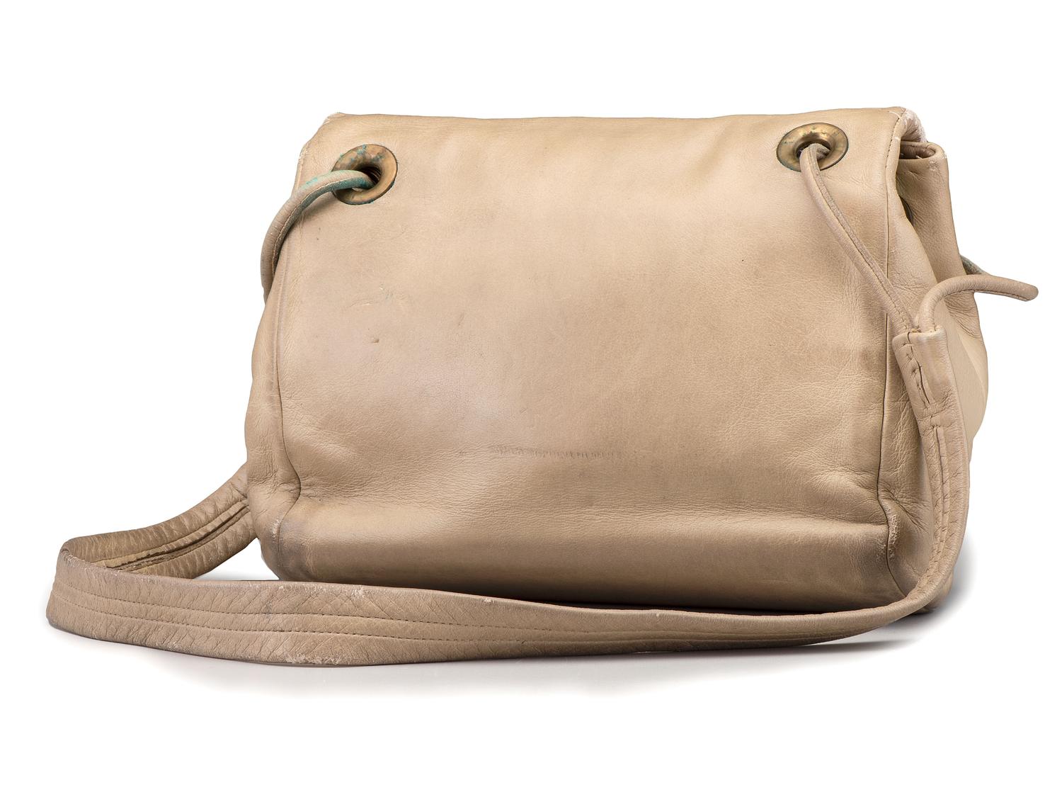 Leather Drawstring Purse, with Brass Sand Cast Ornamentation