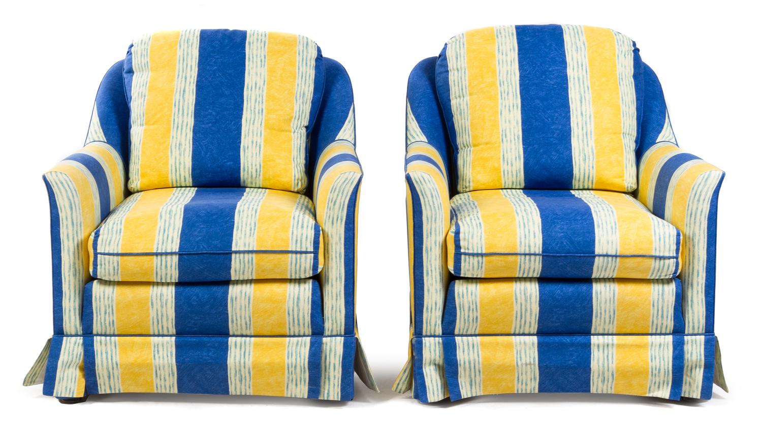 A Pair of Upholstered Armchairs Height 31 1/2 inches.