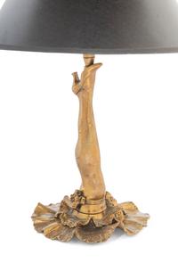 A Whimsical Gilt Metal "Cabaret Leg" Table Lamp